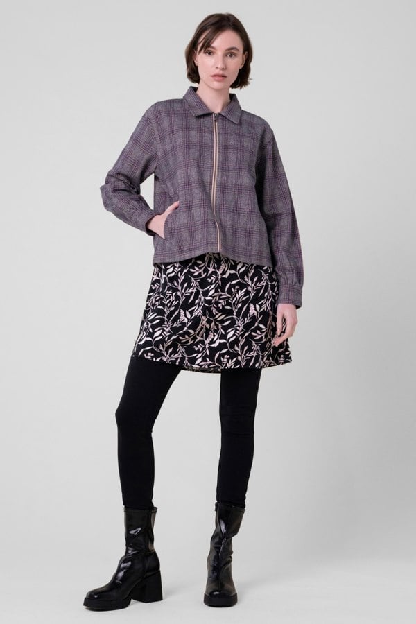 ENORSIA Multicoloured Yarn Dyed Check Cropped Jacket