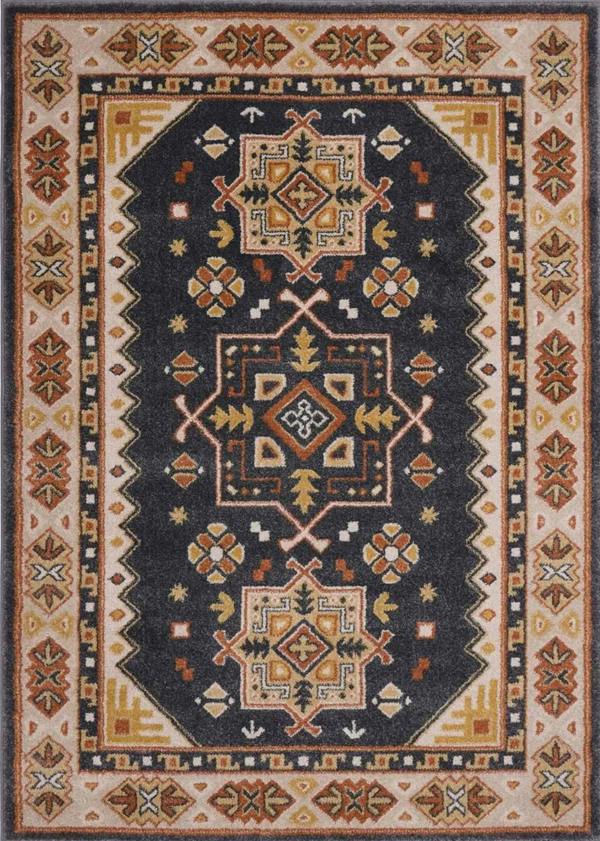 Decorative rug with geometric pattern on a dark background