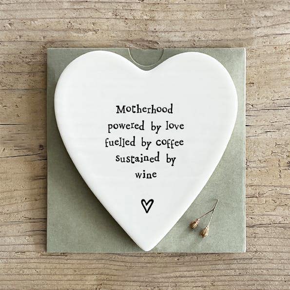Porcelain Heart Coaster – “Motherhood Powered by Love” Sentimental Gift