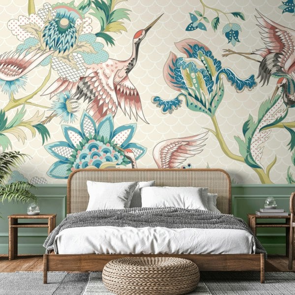 Origin Murals Cranes in Flight Wall Mural - Cream
