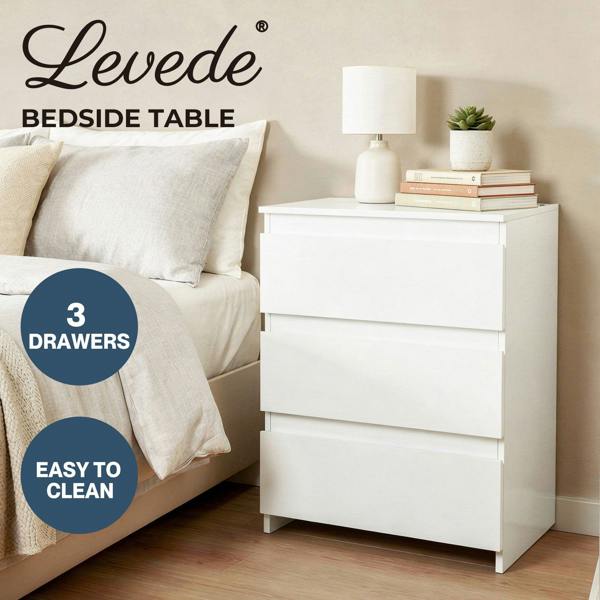 Levede Bedside Tables Side End Table White 3 Drawers Modern Storage Cabinet