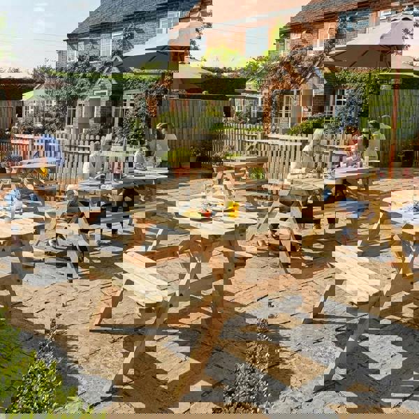 Arbor Garden Solutions Classic Rounded Pub Style Picnic Bench and Table - Rustic Finish