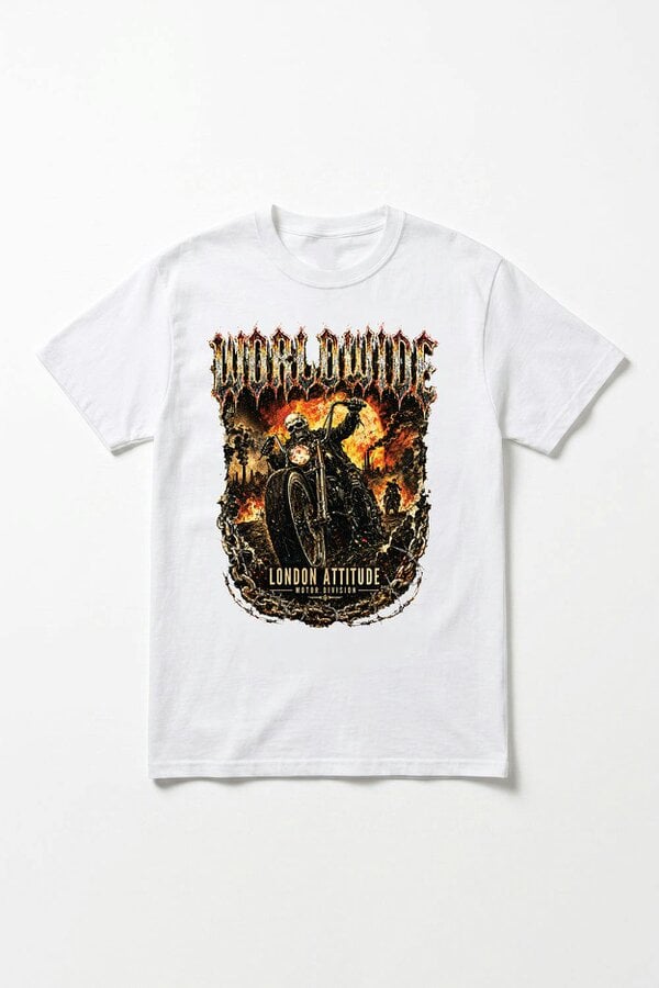 London Attitude Worldwide Skull Biker Oversized Heavyweight Graphic T-Shirt