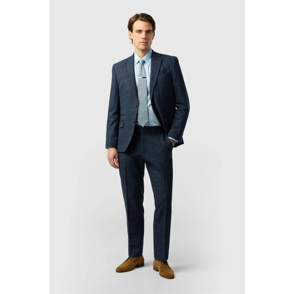 Antique Rogue Tailored Fit Ezra Blue Check Tweed Jacket