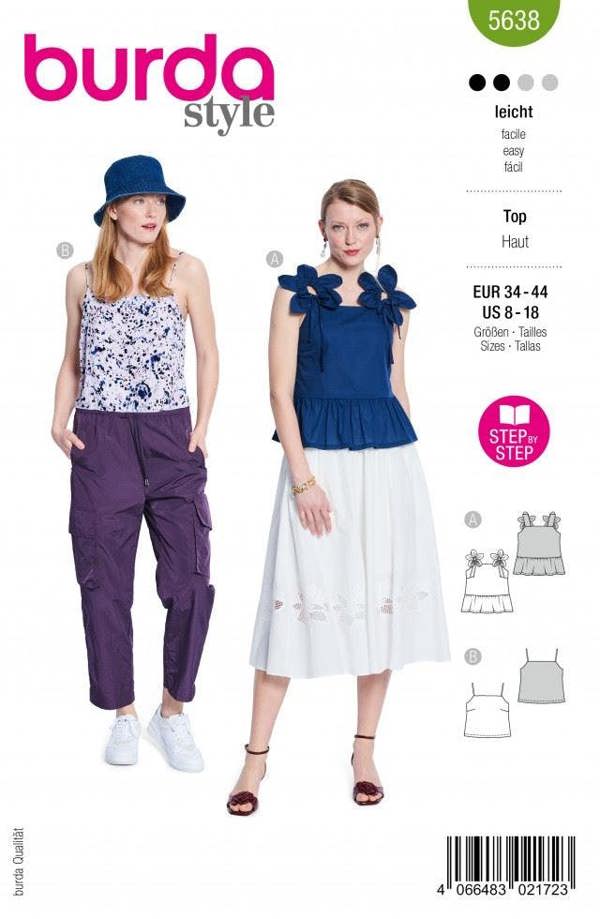 Burda Sewing Pattern 5638 Tops For Women, 8 to 18 - Easy