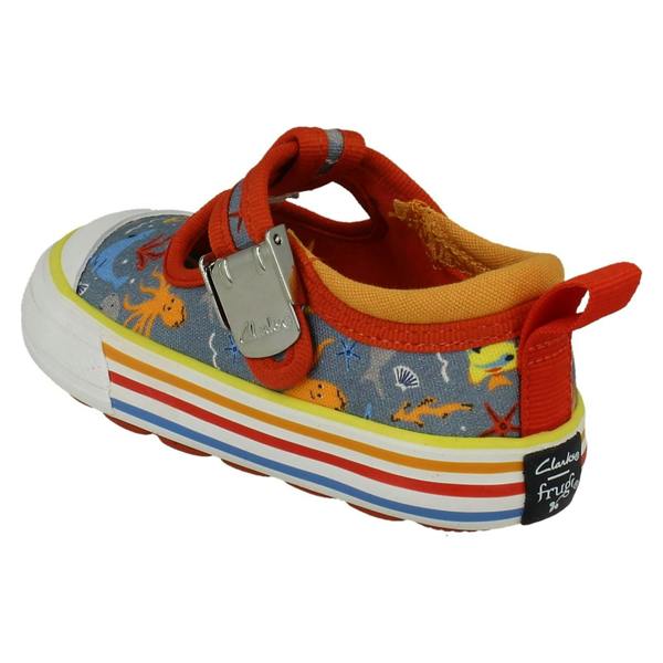 Clarks Boys Clarks Casual T-Bar Canvas Trainers Foxing Fish T
