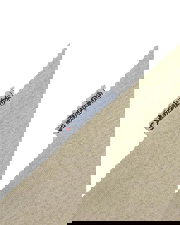 Lambretta Mens Scooter Logo Graphic Mod Ska Casual T-Shirts, close-up of beige fabric with visible texture and Lambretta brand tag.