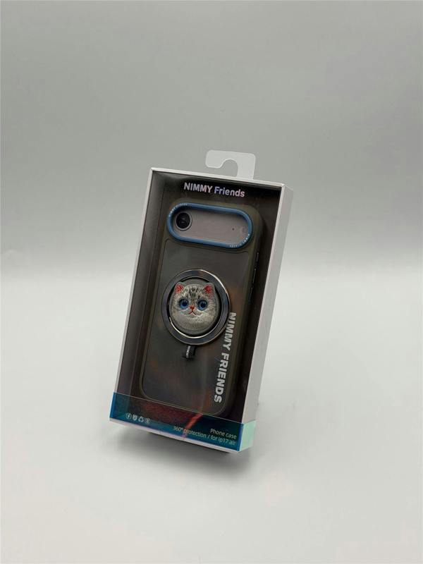 Nimmy Friends Nimmy Big Eye Cute Pet Silver Shaded Cat Face Case with Detachable MagSafe Grip for iPhone 17 Air 6.5" Grey Blue
