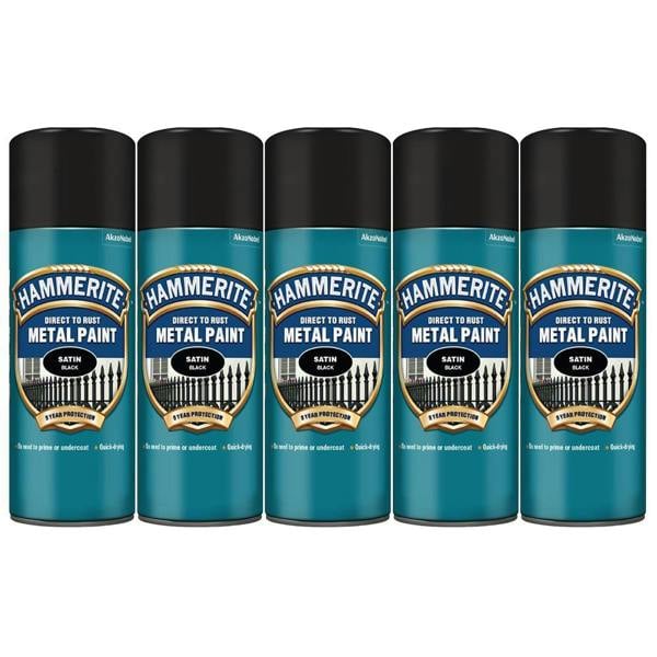 Hammerite 5X Hammerite Satin Black Spray Paint 400ml