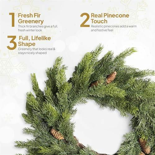 80cm Green Fir Artificial Christmas Wreath with Pine Cones, Realistic PE Finish for Indoor or Sheltered Outdoor Display image 6
