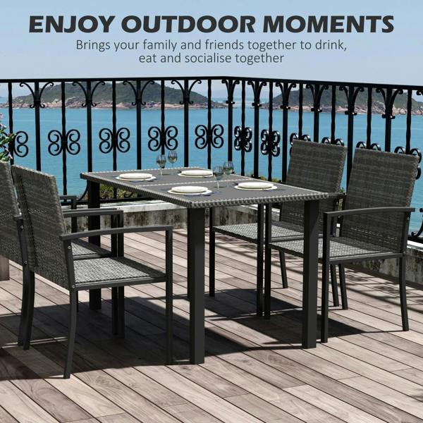 Grey 5-piece outdoor dining set with tempered glass tabletop and 4 chairs