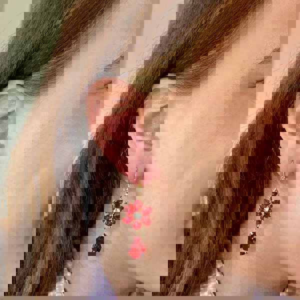 Red Drop Earrings Flower