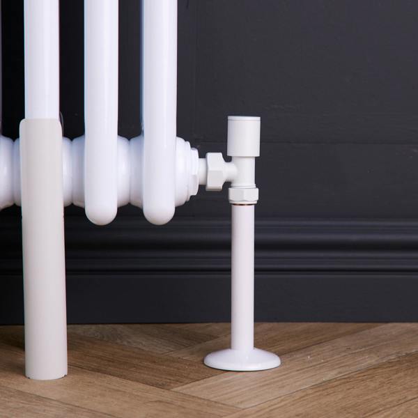 Flode Angled Round Manual Radiator Valve Pack | 15mm x 1/2″ | Matt White