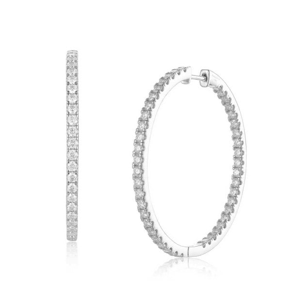 Lioness by TF Mira Full Hoop Earrings - Solid 925 Sterling Silver, Rhodium-Plated, Moissanite