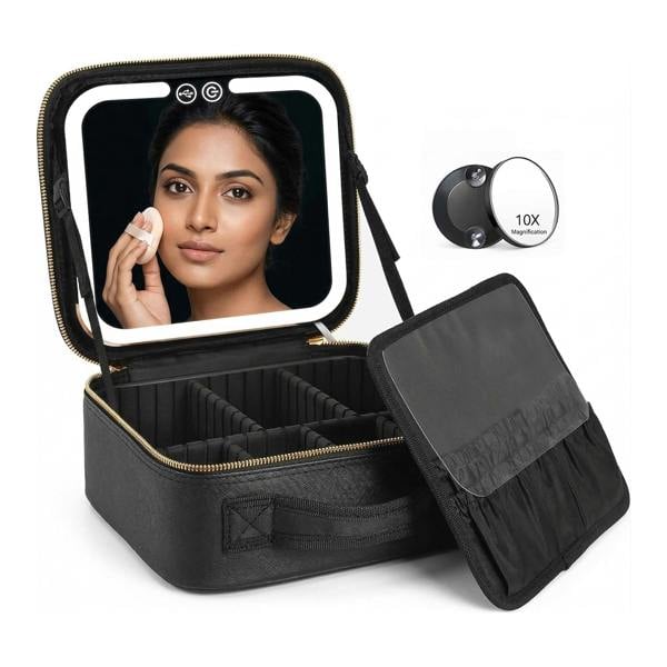 Dragodirect Travel Makeup Organizer with LED Mirror Waterproof Cosmetic Bag