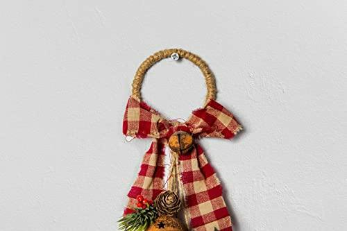 46 cm Rustic Red Hanging Christmas Bell Decoration with Ribbon, Pinecones and Berries for Home Display image 6