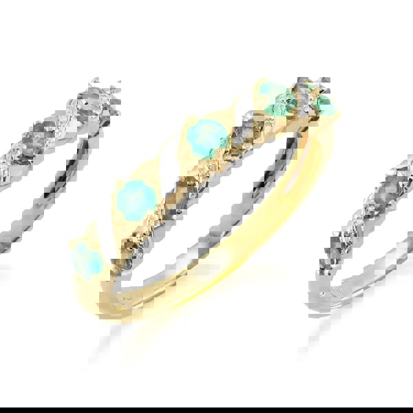 9591 Classic Art Nouveau Round Emerald & Diamond Half Eternity Ring In 9ct Yellow Gold 3