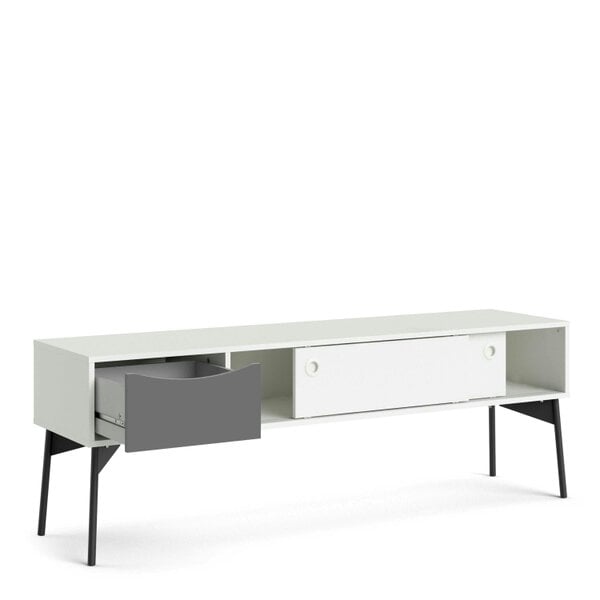 Wyld Haus Nordborg Grey and White Wooden TV Unit 2 Sliding Doors 1 Drawer