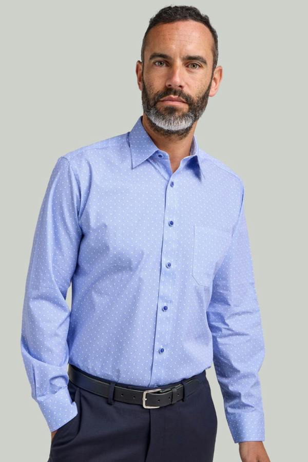Blue Spot Print Cotton Long Sleeve Shirt