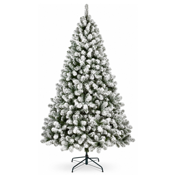Flocked Woodcote Spruce Artificial Christmas Tree with Snow, 2.1m (7ft) Tall, 1072 Tips, Hinged Branches, 127cm Diameter, Metal Stand Included
