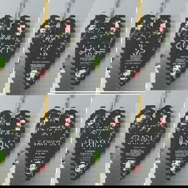 Personalised Memento Company Personalised Abstract Rose Printed Slate Heart Decoration