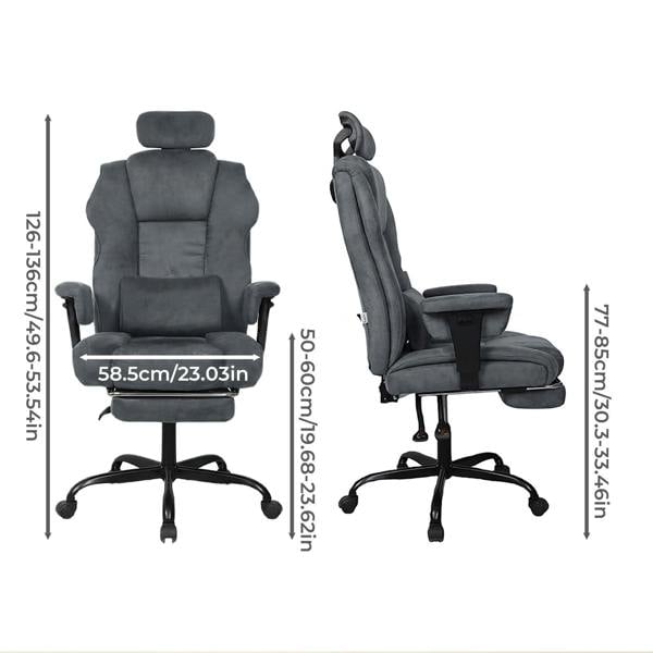 Levede Executive Ergonomic Office Chair Suede Fabric Wide Seat 155° Recline Footrest