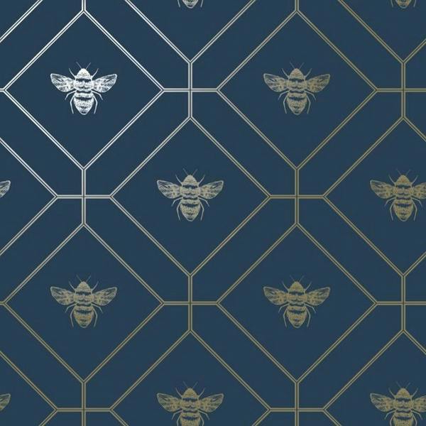 World Of Wallpaper Bee Wallpaper - Navy/Gold - 