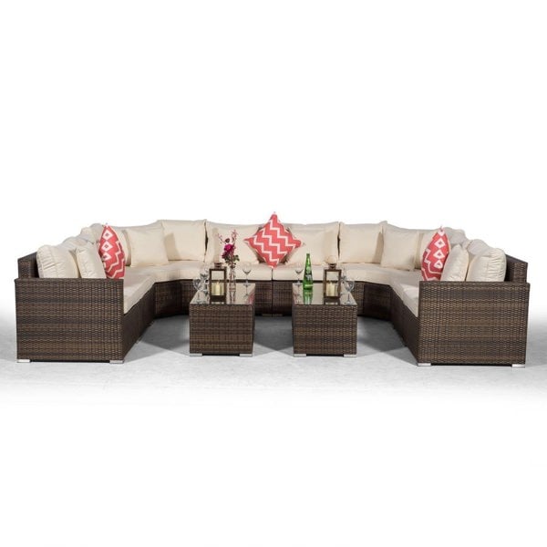 Giardino Santorini U Shape Modular 8 Seat Rattan Sofa Set With 2 Large Coffee Tables