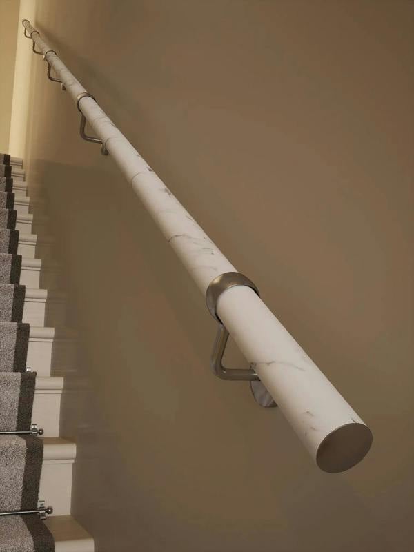 close up of Montford Soft White Marble Straight Flight Handrail