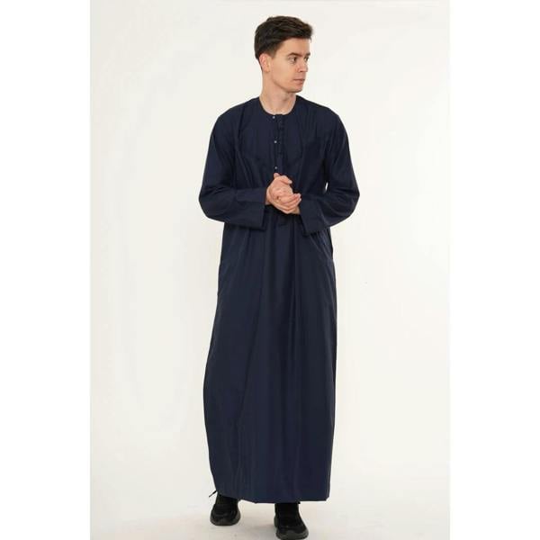 HM11 - Men's Emirati Omani Bobble Button Thobe - Navy - Thobez - 19