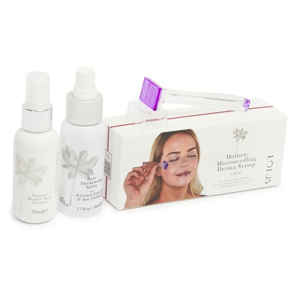 White Lotus Beauty Hair Loss Skin Needling Kit with Derma Stamp, Hair Thickening Spray, Saw Palmetto and He Shou Wu 