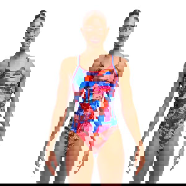 Funkita Miss Adventure Diamond blue red abstract racerback swimsuit