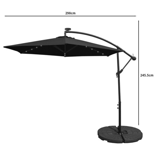 Monstershop Black 3m LED Cantilever Parasol With Fan Base