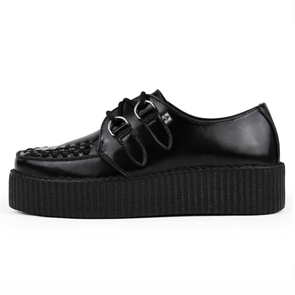 TUK Footwear TUK Viva High Creeper Black Leather Platform Lace-Up Goth Shoes - AV6802