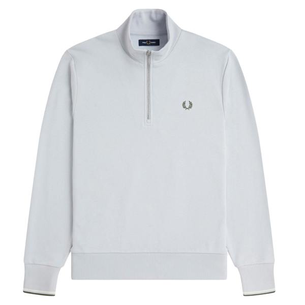 Fred Perry Half Zip Sweatshirt Dusky Blue/Ecru/Laurel Wreath Green