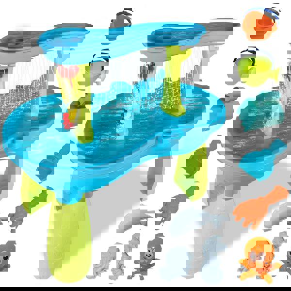 deAO Toys Luxury Beach Water Table for Kids Interactive Sand and Water Playset with Ocean Animal Figures, Waterfalls, and Splashing Fun