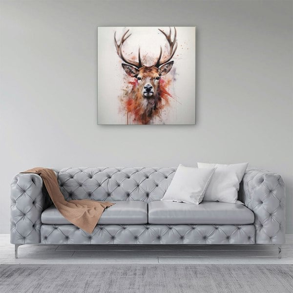 Warren Reed Watercolour Splashart Stag Face Canvas