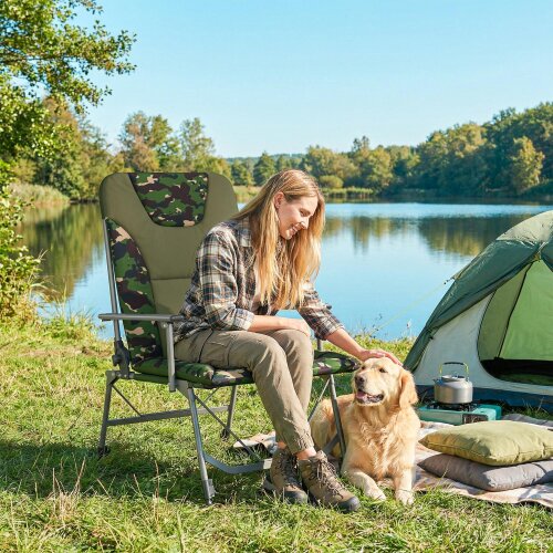 Outsunny Camping Chair Reclining Padded for Adults Camouflage - Camping Chair - 95 x 63 x 112 cm - Camouflage