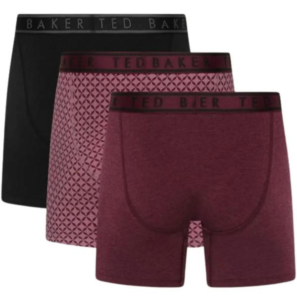 Ted Baker 3-Pack Geo Print Boxer Briefs, Black/Claret