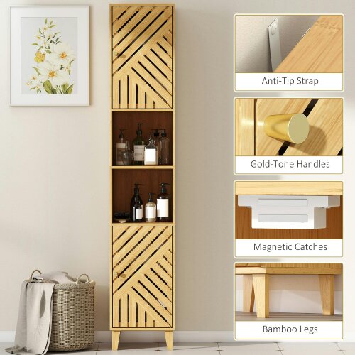 Wyld Haus Hami Bathroom Storage Cabinet With Bamboo Door And Multi Storage Layout Natural Finish