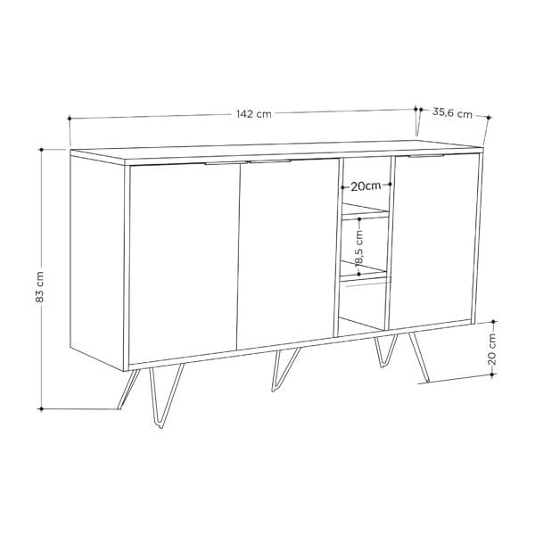 Decortie Clara Sideboard Cabinet Modern Storage Shelves Hairpin Legs 142cm