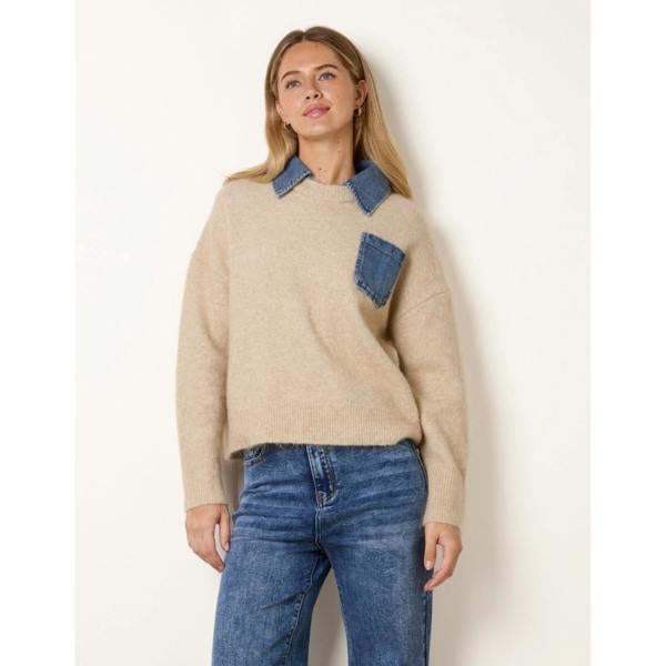 Blue Vanilla Front Pocket Denim Collar Jumper