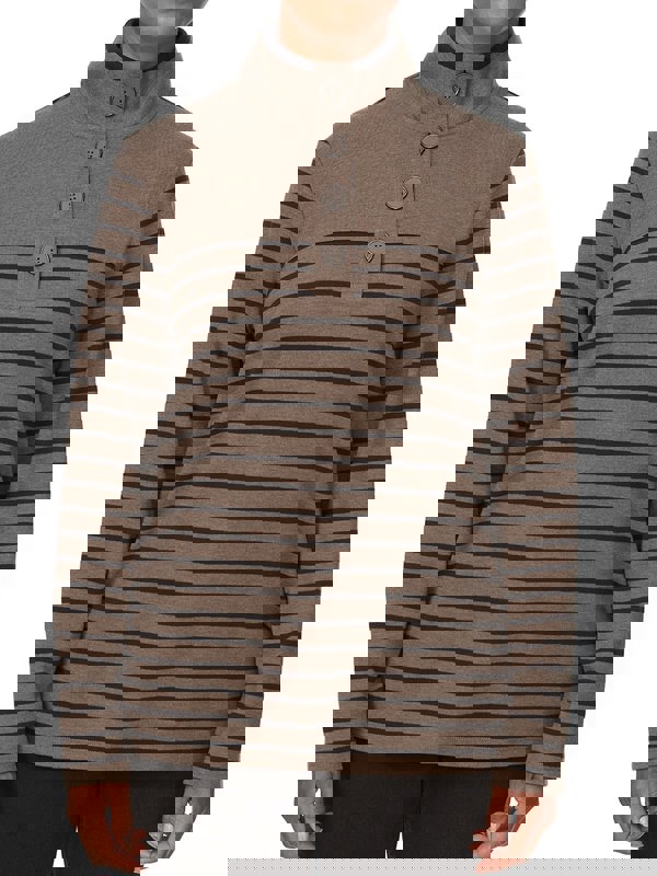 PennyPlain Striped Funnel Neck Top - Latte