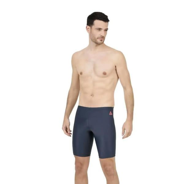 Aqua Sphere Essential mens jammer in dark grey/coral with navy blue trunks and red logo