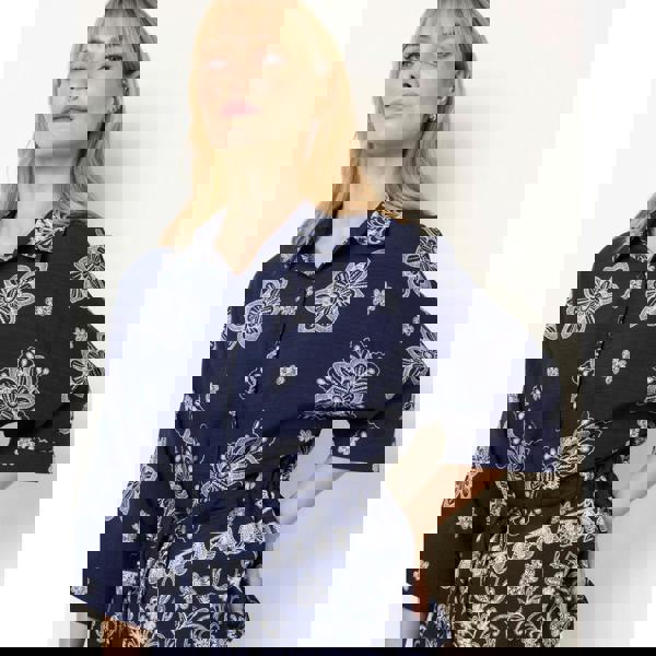 Blue Vanilla Floral 3/4 Sleeve Tie Waist Shirt