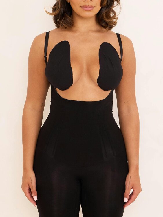 Perky Pear 360Sculpt™- Open bust Bodysuit-BLACK
