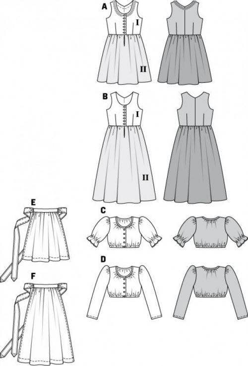 Burda Sewing Pattern 9509 Aprons, Dresses and Tops For Kids, Ages: 4-10 - Intermediate