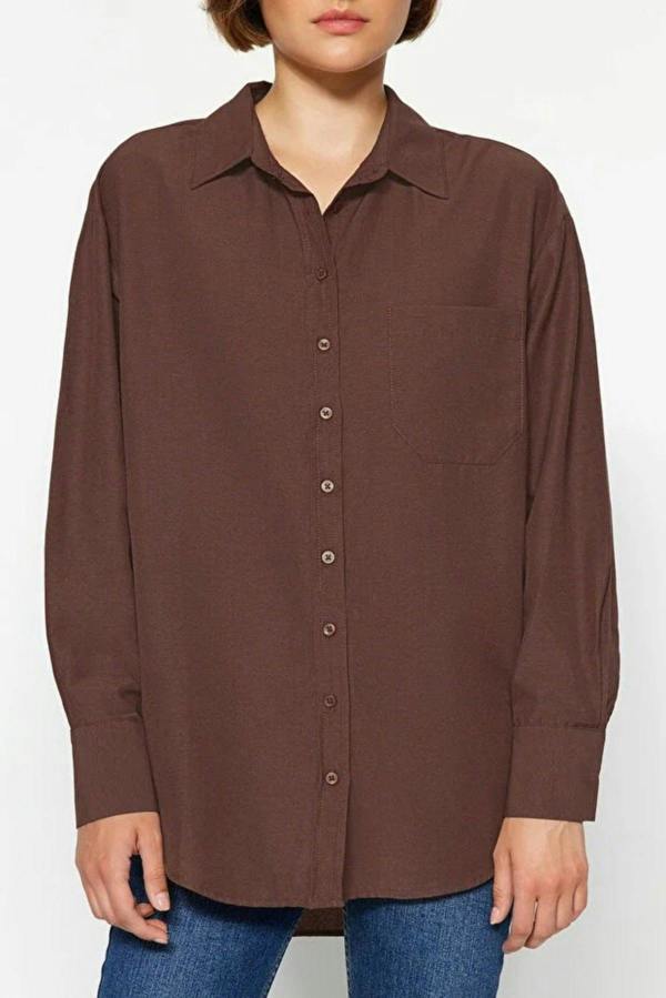 WOVCOR Single Pocket Boyfriend Cotton Woven Shirt