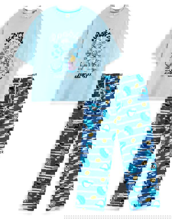 Sesame Street Womens Blue Cookie Monster Short Sleeve Long Leg Pyjama Set