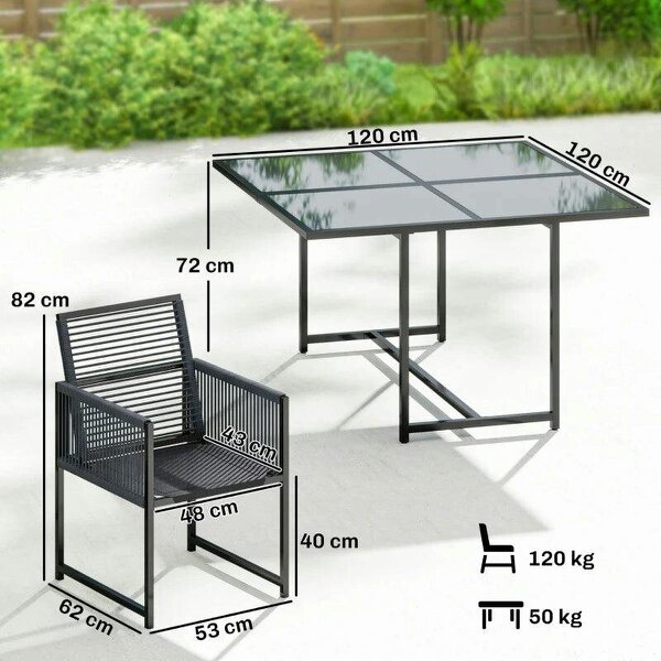 5 Pieces Garden Dining Set, Outdoor Patio Cube Set, 4 Seater Outdoor Table and Chairs with Foldable Backrest, Dark Grey